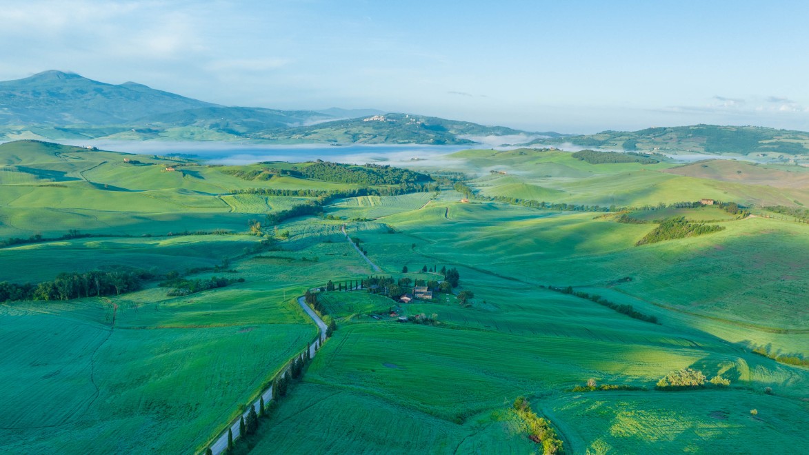 Die grünen Landschaften der Crete Senesi.