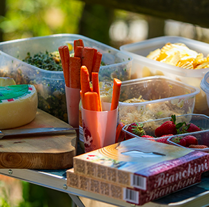 Ausgewogenes Picknick mit gesunden, regionalen und biologischen Produkten